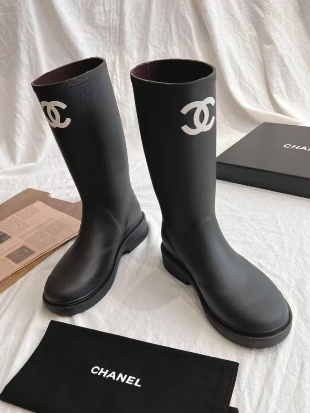 CHANEL Black Rain Boots